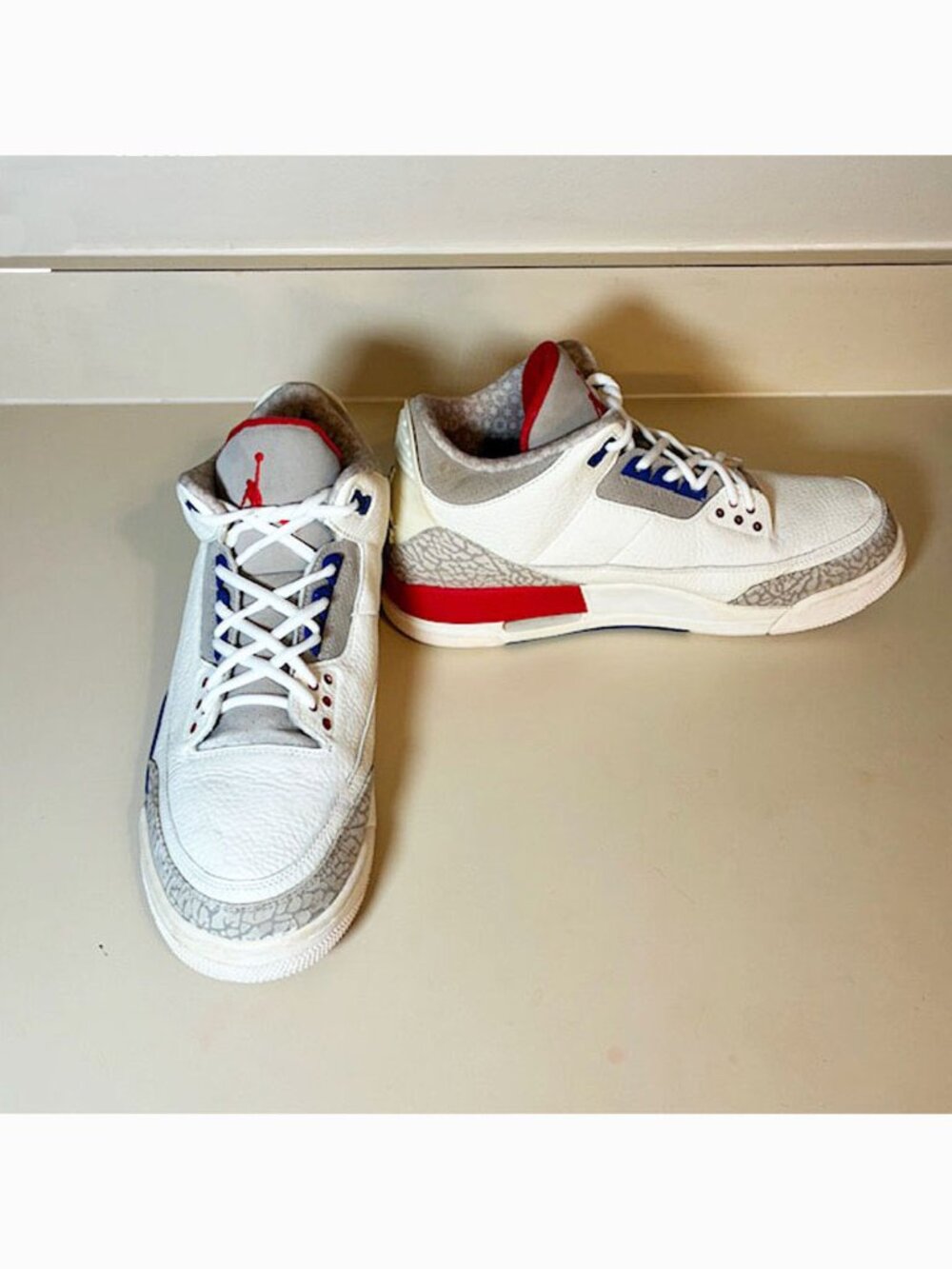 Nike Jordan 3 Red White Sneakers Shoes Elephant Print Athletic Mens 11